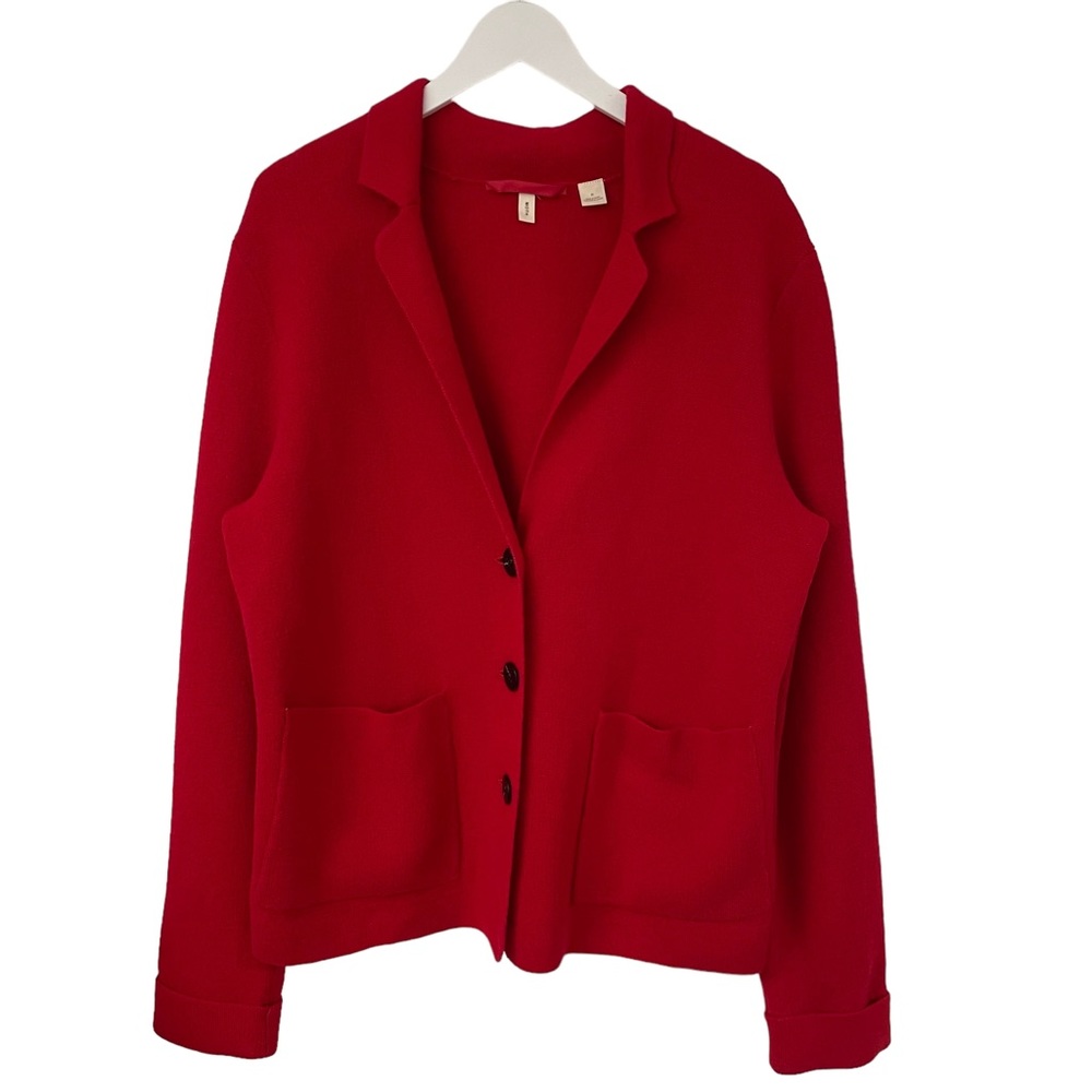Anthropologie Moth Cardigan Medium Red Wool Blend Oversized Collard Pockets Med